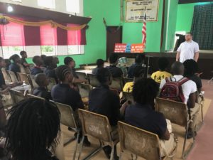 Meeting with the 4-H club at Ricks Institute in Liberia to exchange experiences from 4-H in Liberia and in the USA.-Photo by Charlie Godfrey