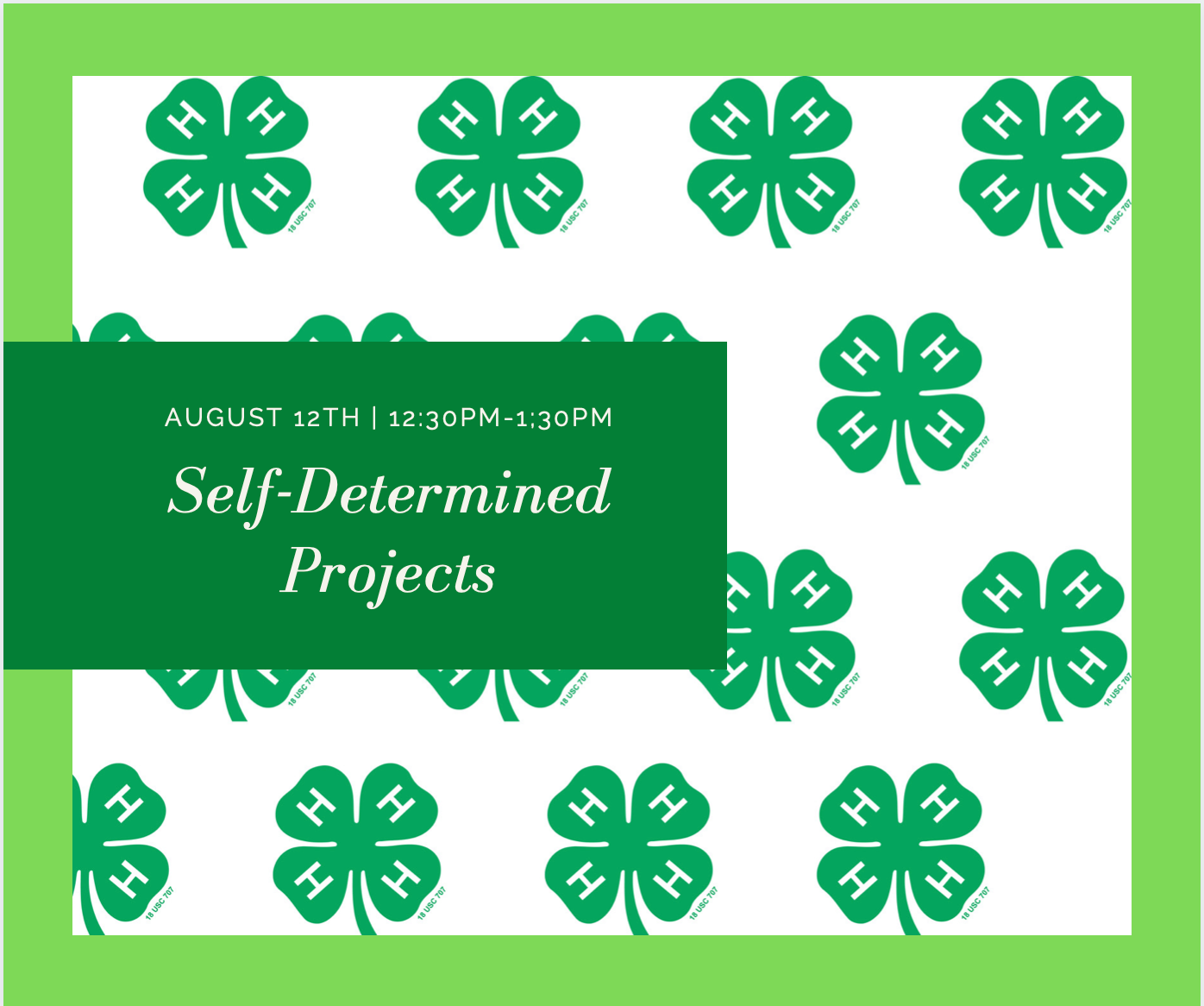 self determined projects august 12th 12:30-1:30 p.m. in front of clovers