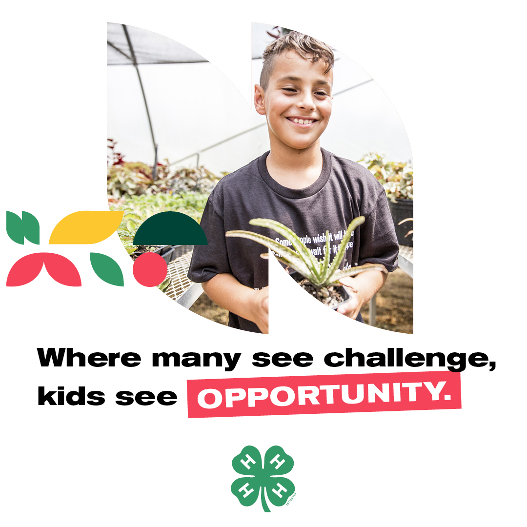 Kid with plant graphic - reads "Where many see challenge, kids see opportunity."