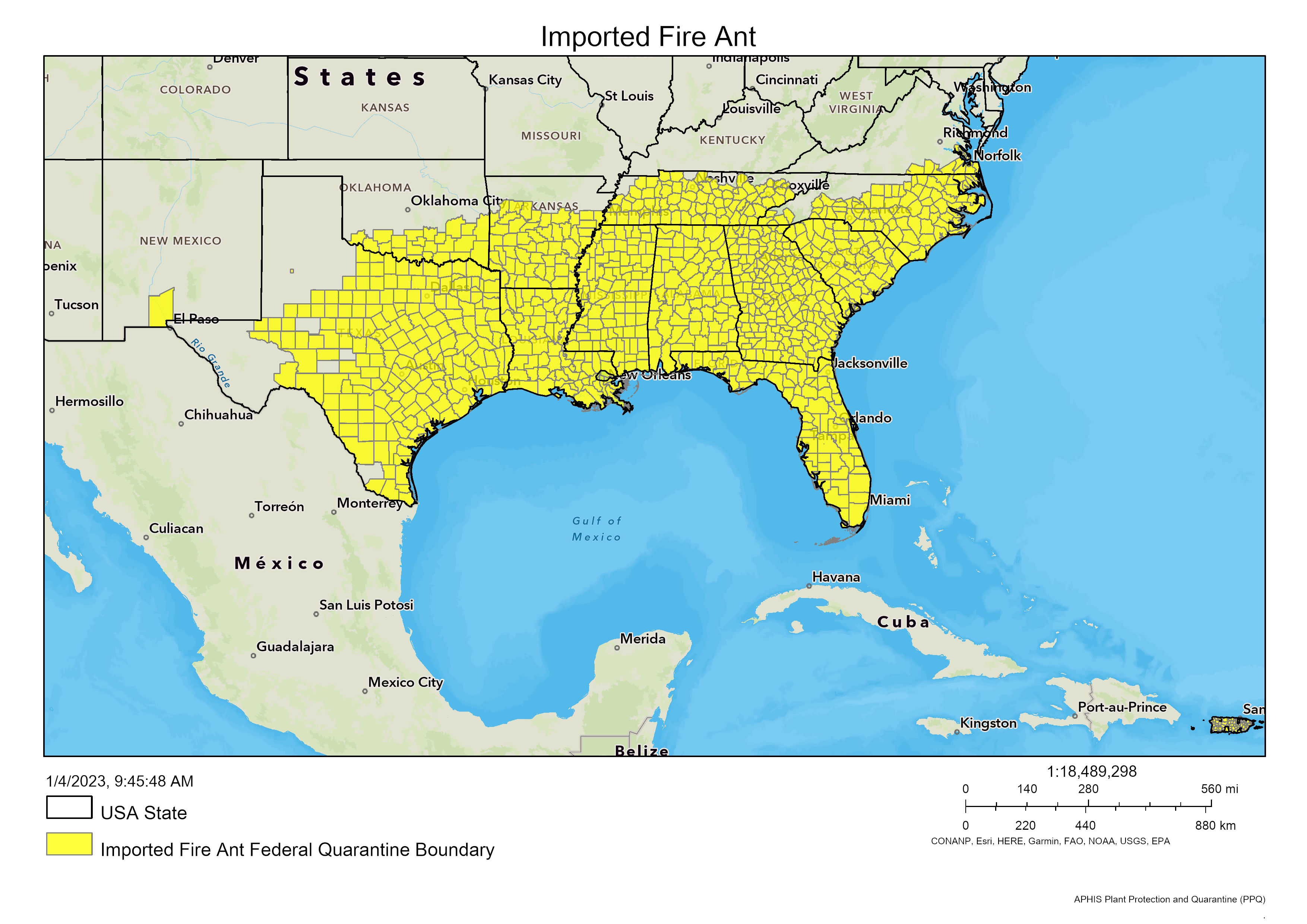 USDA Red Imported Fire Ant Zone. (Credit: USDA)
