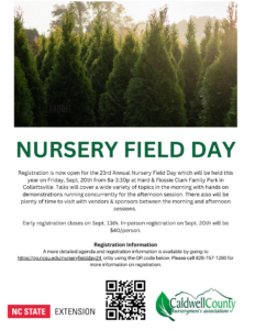 Field day flier with nursery trees and info about event