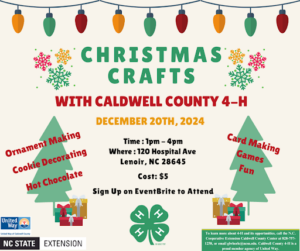 Christmas craft flyer with Christmas trees and 4-H logo