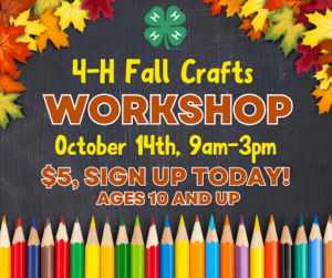 Fall Craft Workshop flyer with leaves and colored pencils as a background